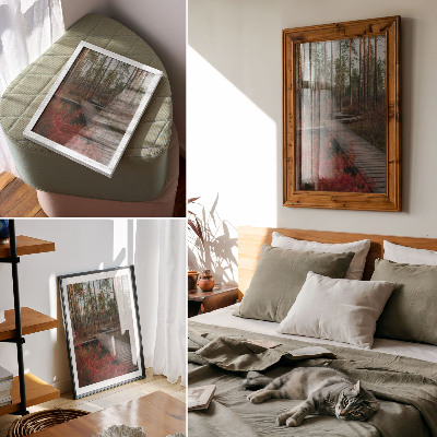 Decoratieve poster Houten pad, bosbomen, herfstkleuren
