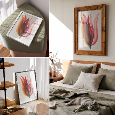 Wandposter Abstracte bloem in rood, roze en oranje
