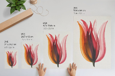 Wandposter Abstracte bloem in rood, roze en oranje