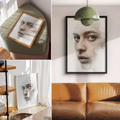 Poster met een teder gezicht en een mysterieuze, subtiele sfeer