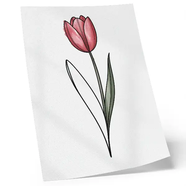 Wandposter roze tulp met eenvoudige contouren en een licht karakter