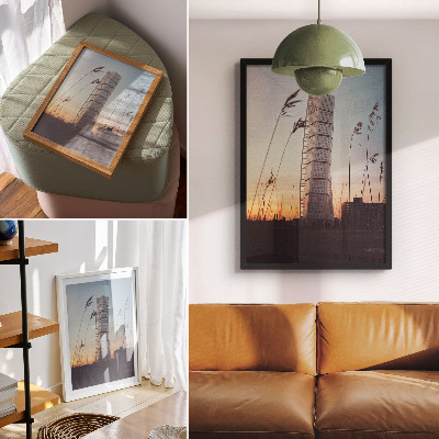 Poster Wolkenkrabber in de ondergaande zon, moderne architectuur