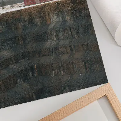 Poster schuur tegen de helling in een winters boslandschap met mist