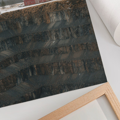 Poster Schuur tegen de helling, winterlandschap, bos, mist
