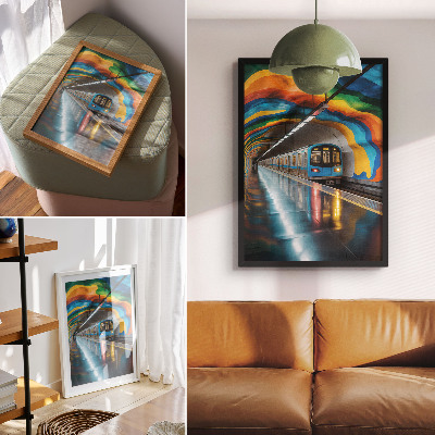 Decoratieve poster De levendige regenboogkleuren van het plafond boven de metro