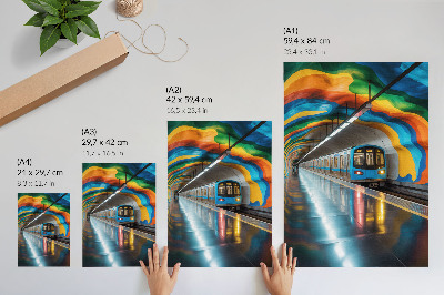 Decoratieve poster De levendige regenboogkleuren van het plafond boven de metro