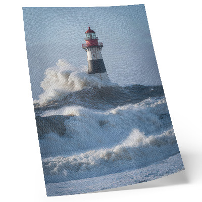Wandposter Golven die tegen de vuurtoren slaan, hoog contrast, de kracht van de natuur