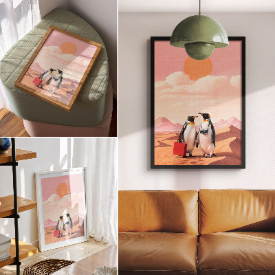 Decoratieve poster Pinguïns in de woestijn: een surrealistisch landschap.