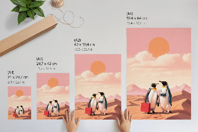 Decoratieve poster Pinguïns in de woestijn: een surrealistisch landschap.