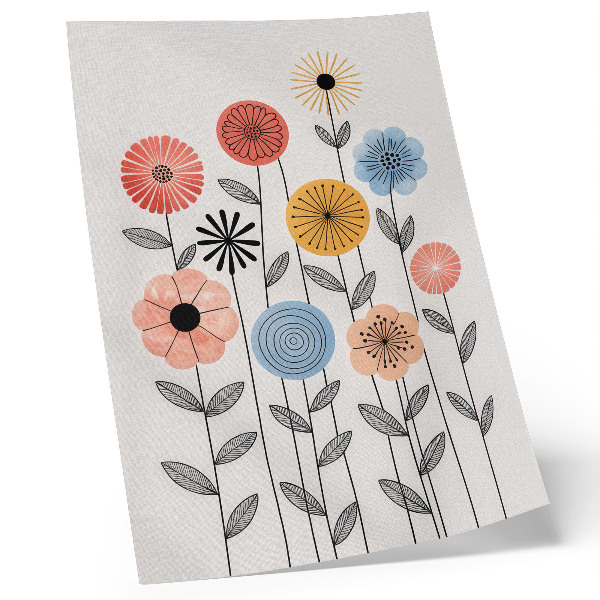 Decoratieve poster Kleurrijke bloemen op een witte achtergrond in retrostijl
