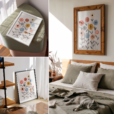 Decoratieve poster Kleurrijke bloemen op een witte achtergrond in retrostijl
