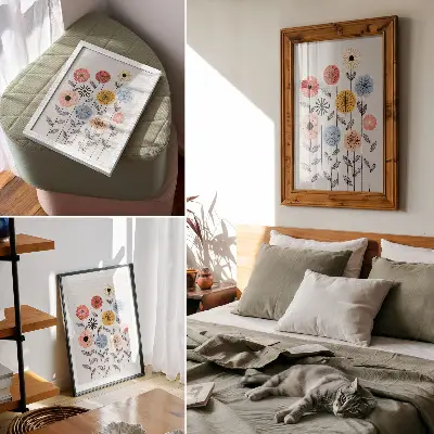 Decoratieve poster met kleurrijke bloemen op een witte achtergrond in retrostijl