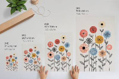 Decoratieve poster Kleurrijke bloemen op een witte achtergrond in retrostijl