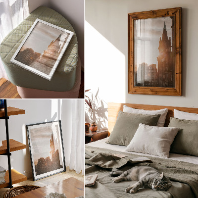 Decoratieve poster Architectuur in warme tinten, zonsondergang