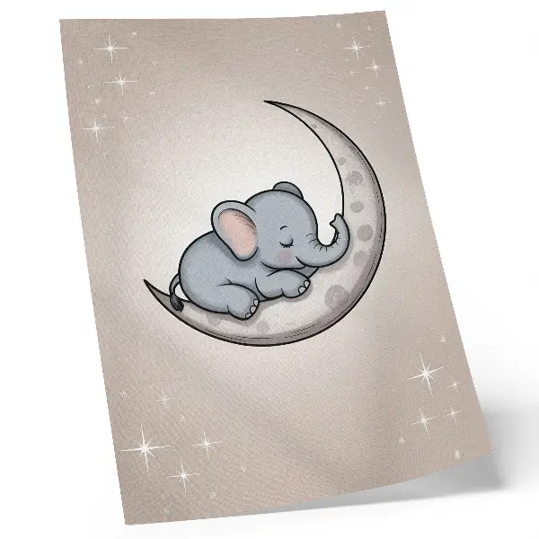 Poster met een schattige olifant op de maan omringd door sterren
