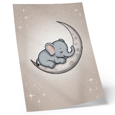 Poster Een schattige olifant op de maan, omringd door sterren.
