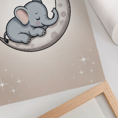 Poster Een schattige olifant op de maan, omringd door sterren.