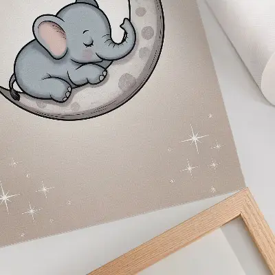 Poster met een schattige olifant op de maan omringd door sterren