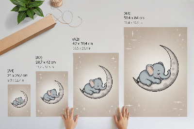 Poster Een schattige olifant op de maan, omringd door sterren.