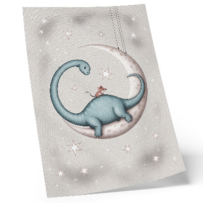 Decoratieve poster Dinosaurus op de maan, sterren, pastelkleurige ruimte