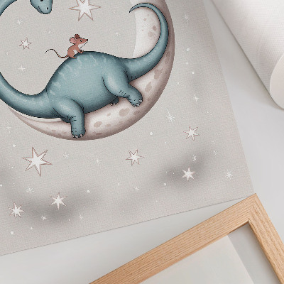 Decoratieve poster Dinosaurus op de maan, sterren, pastelkleurige ruimte