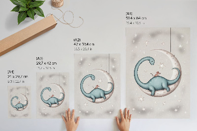 Decoratieve poster Dinosaurus op de maan, sterren, pastelkleurige ruimte