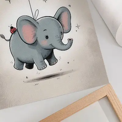 Wandposter olifant met ballon in roze voor in de kinderkamer