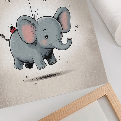 Wandposter Olifant met een ballon, vrolijkheid voor kinderen, roze