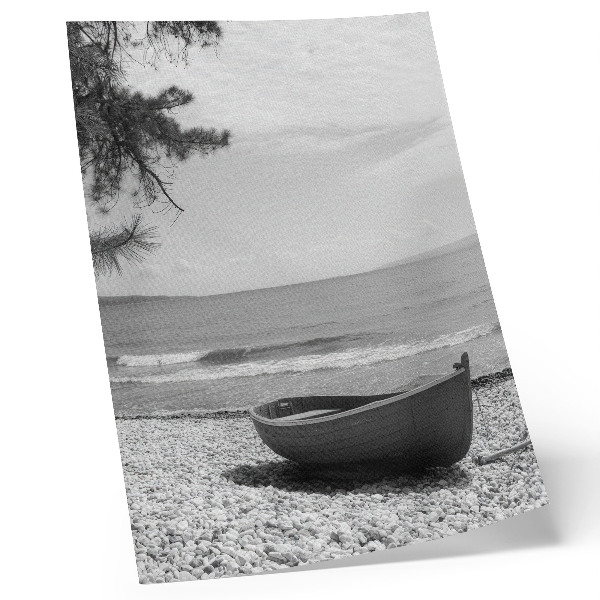 Wandposter Boot op het strand, golven, lucht, harmonie, vrede
