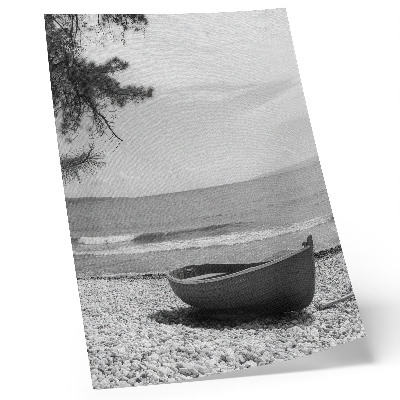 Wandposter Boot op het strand, golven, lucht, harmonie, vrede