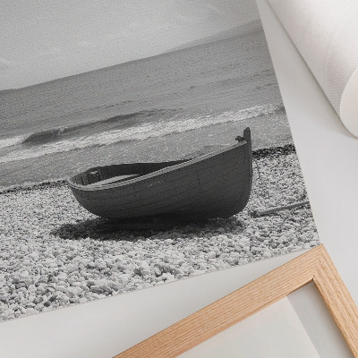 Wandposter Boot op het strand, golven, lucht, harmonie, vrede