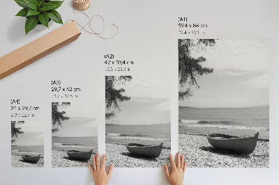 Wandposter Boot op het strand, golven, lucht, harmonie, vrede