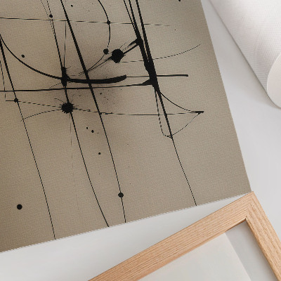Poster Beige achtergrond, zwarte lijnen, minimalistische abstractie