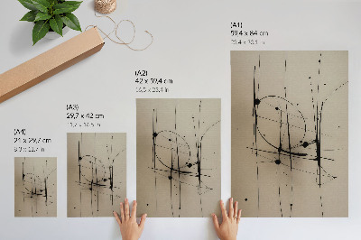 Poster Beige achtergrond, zwarte lijnen, minimalistische abstractie