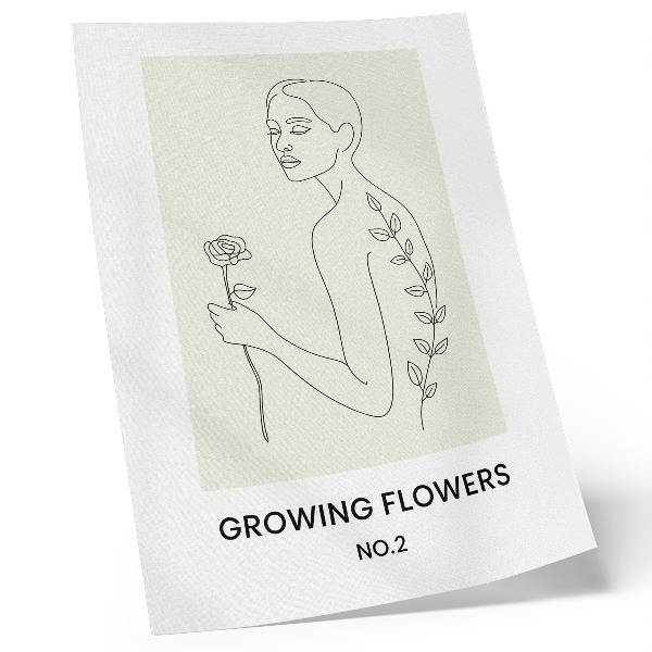 Wandposter Lijntekening met figuur en bloem, eenvoud en elegantie.