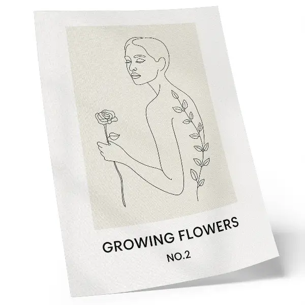 Wandposter lijntekening met figuur en bloem voor een eenvoudige en elegante uitstraling