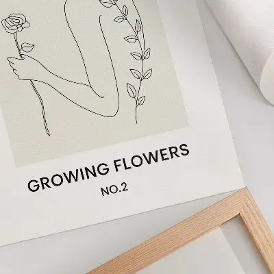 Wandposter lijntekening met figuur en bloem voor een eenvoudige en elegante uitstraling
