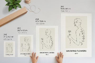 Wandposter Lijntekening met figuur en bloem, eenvoud en elegantie.