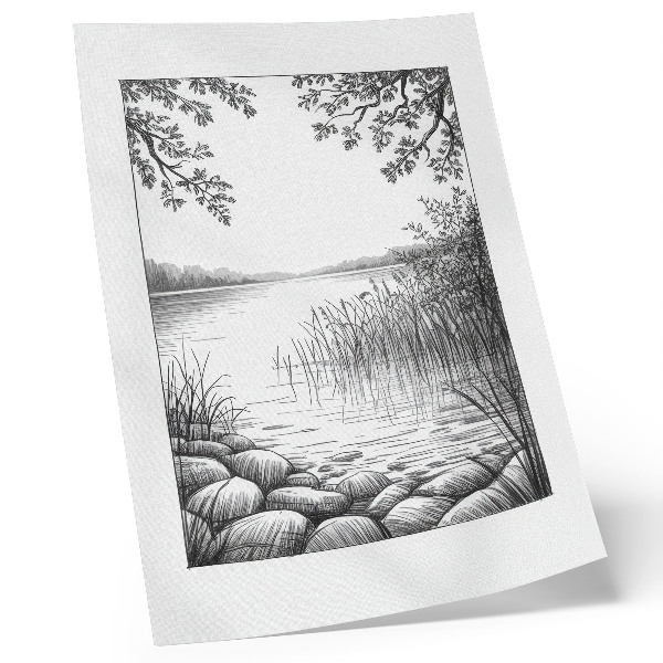Decoratieve poster Landschap, meer, bladeren, stenen, harmonie, stilte