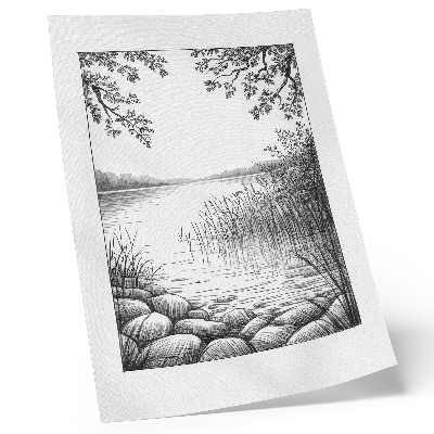 Decoratieve poster Landschap, meer, bladeren, stenen, harmonie, stilte