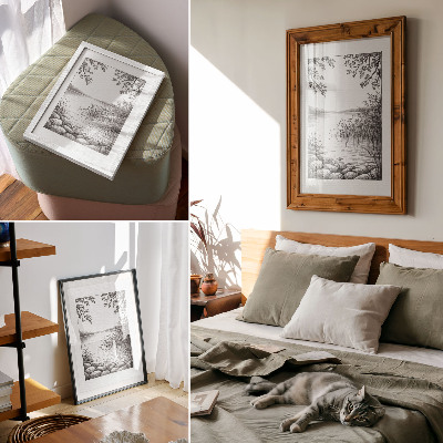 Decoratieve poster Landschap, meer, bladeren, stenen, harmonie, stilte