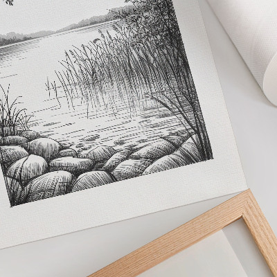 Decoratieve poster Landschap, meer, bladeren, stenen, harmonie, stilte