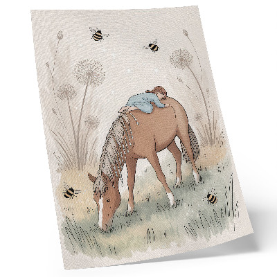 Wandposter Warme pastelkleuren babypaardje paardenbloemen