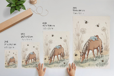 Wandposter Warme pastelkleuren babypaardje paardenbloemen