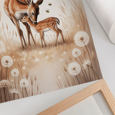 Poster Ree met kalf, felgekleurde bloemen