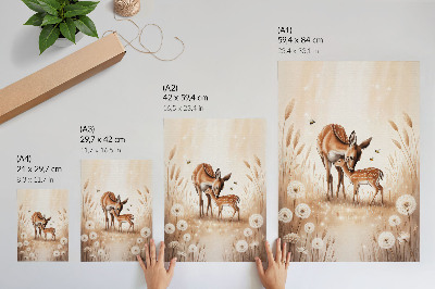 Poster Ree met kalf, felgekleurde bloemen