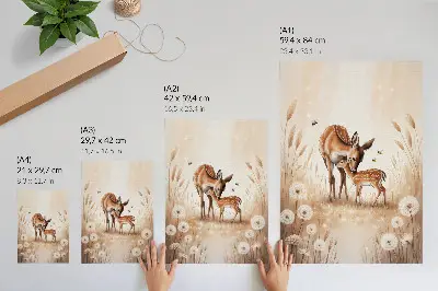 Poster ree met kalf tussen felgekleurde bloemen