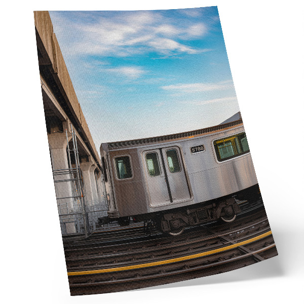 Wandposter Trein moderne brug hemelsblauwe kat