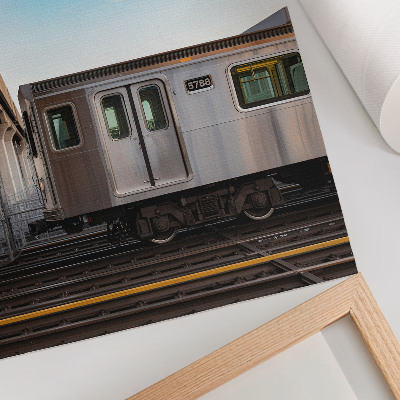 Wandposter Trein moderne brug hemelsblauwe kat
