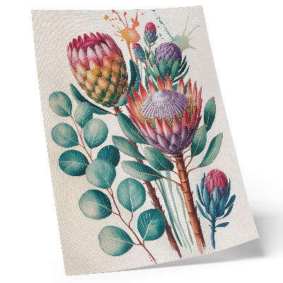 Decoratieve poster Exotische protea-bloemen met groene bladeren